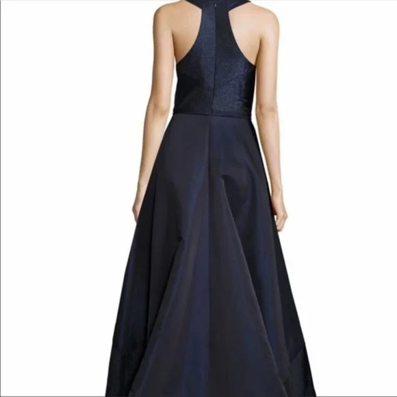 Theia Navy Blue High Low V-Neck Gown Size 10 - Picture 2 of 6